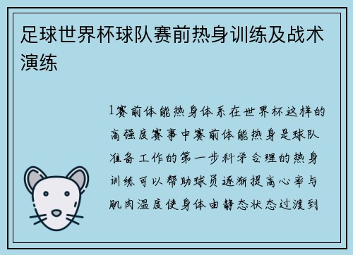 足球世界杯球队赛前热身训练及战术演练